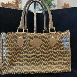 Mario Valentino Brown Patterned Monogram Satchel Boston Bag